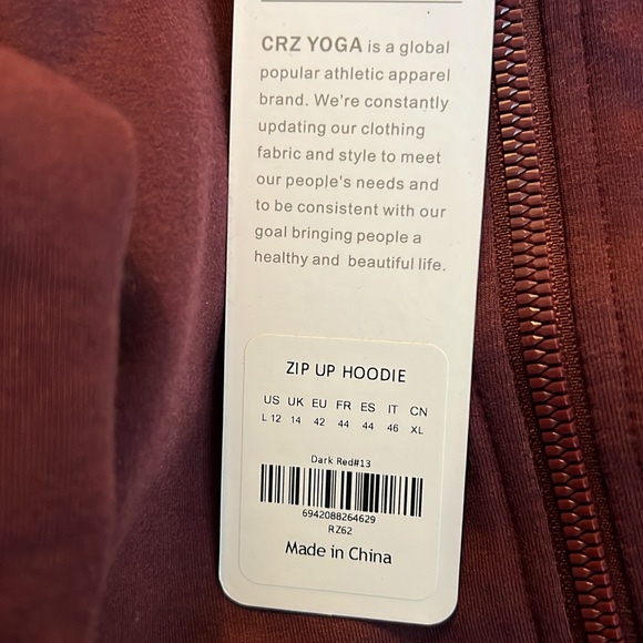 NWT CRZ Amenity Zip Up Cropped Hoodie, size L - Picture 6 of 7